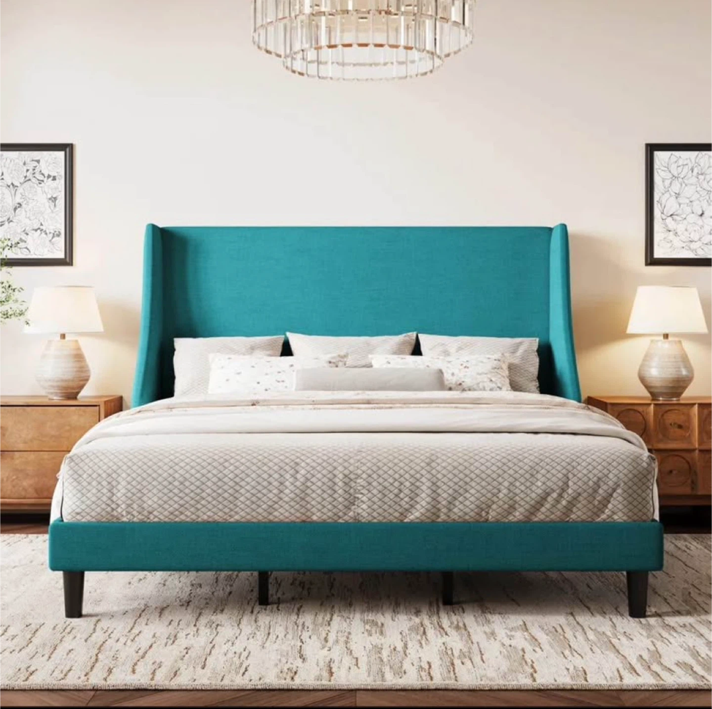 Teal King Size Wingback Bed Frame - photo 2