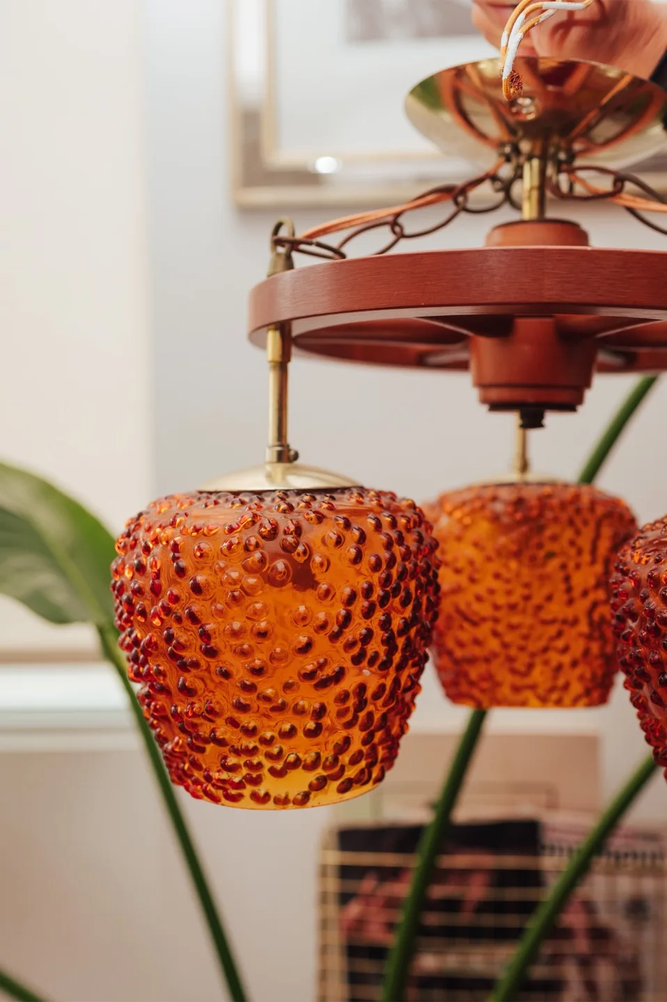 MCM Amber Bubble Glass 3-Light Ceiling Lamp 🤎 FOUR available image indicator(3)