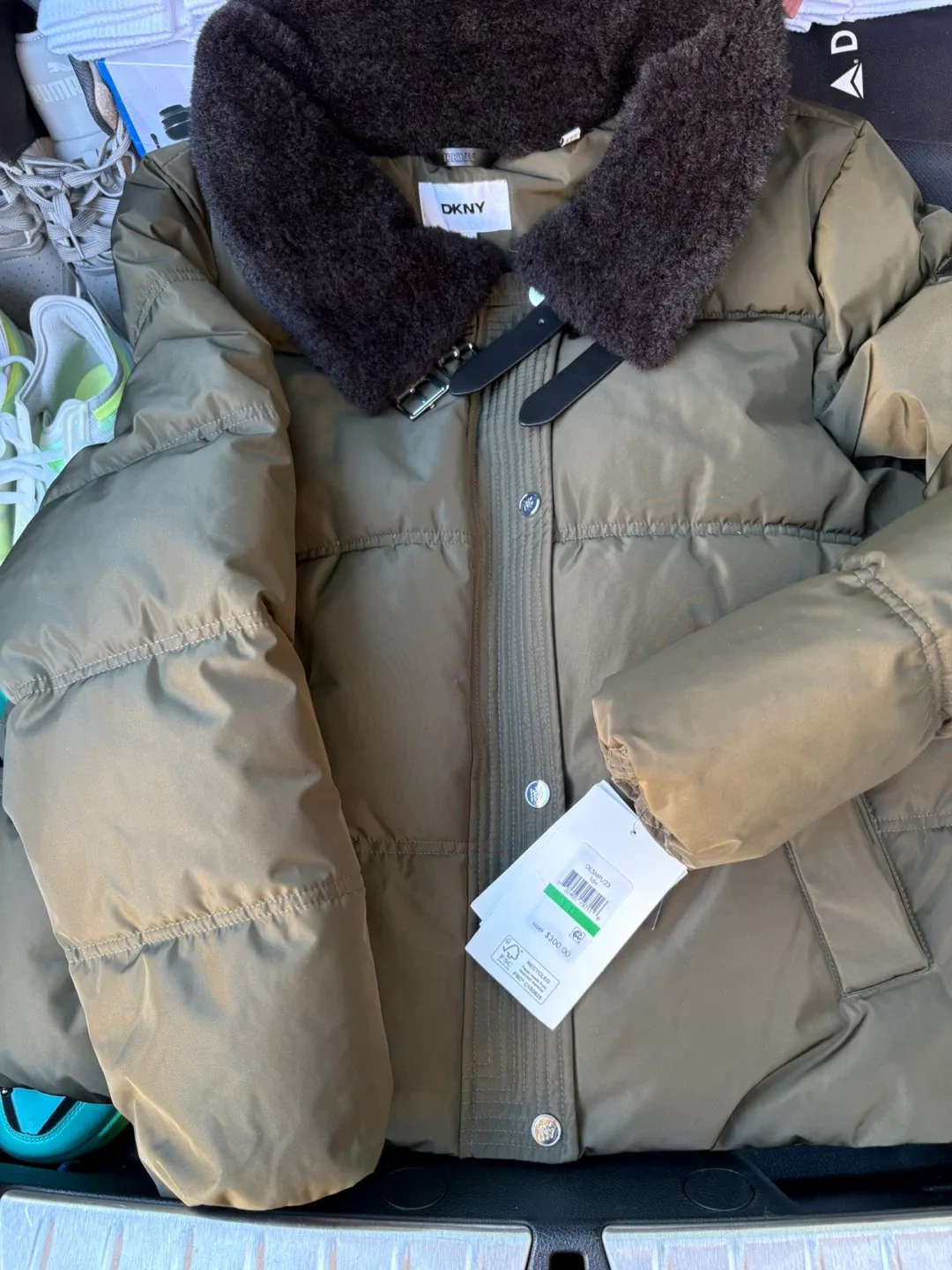 DKNY Olive Green Puffer Jacket, Size L