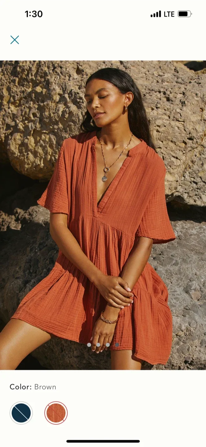 BNWT Anthropologiee Kallie Cotton Flowy TUNIC Dress BROWN XS image indicator(4)