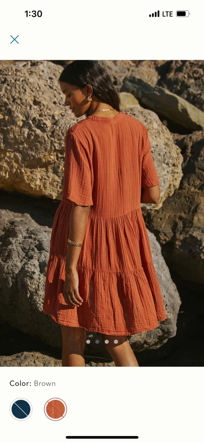 BNWT Anthropologiee Kallie Cotton Flowy TUNIC Dress BROWN XS image indicator(2)