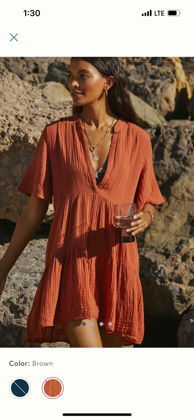 BNWT Anthropologiee Kallie Cotton Flowy TUNIC Dress BROWN XS