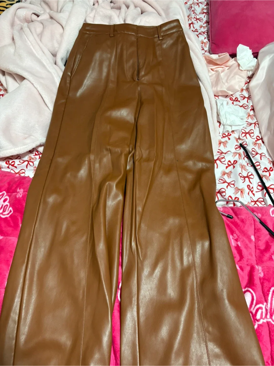 Dynamite Brown Faux Leather Wide Leg Pants - Size 4 image indicator(2)