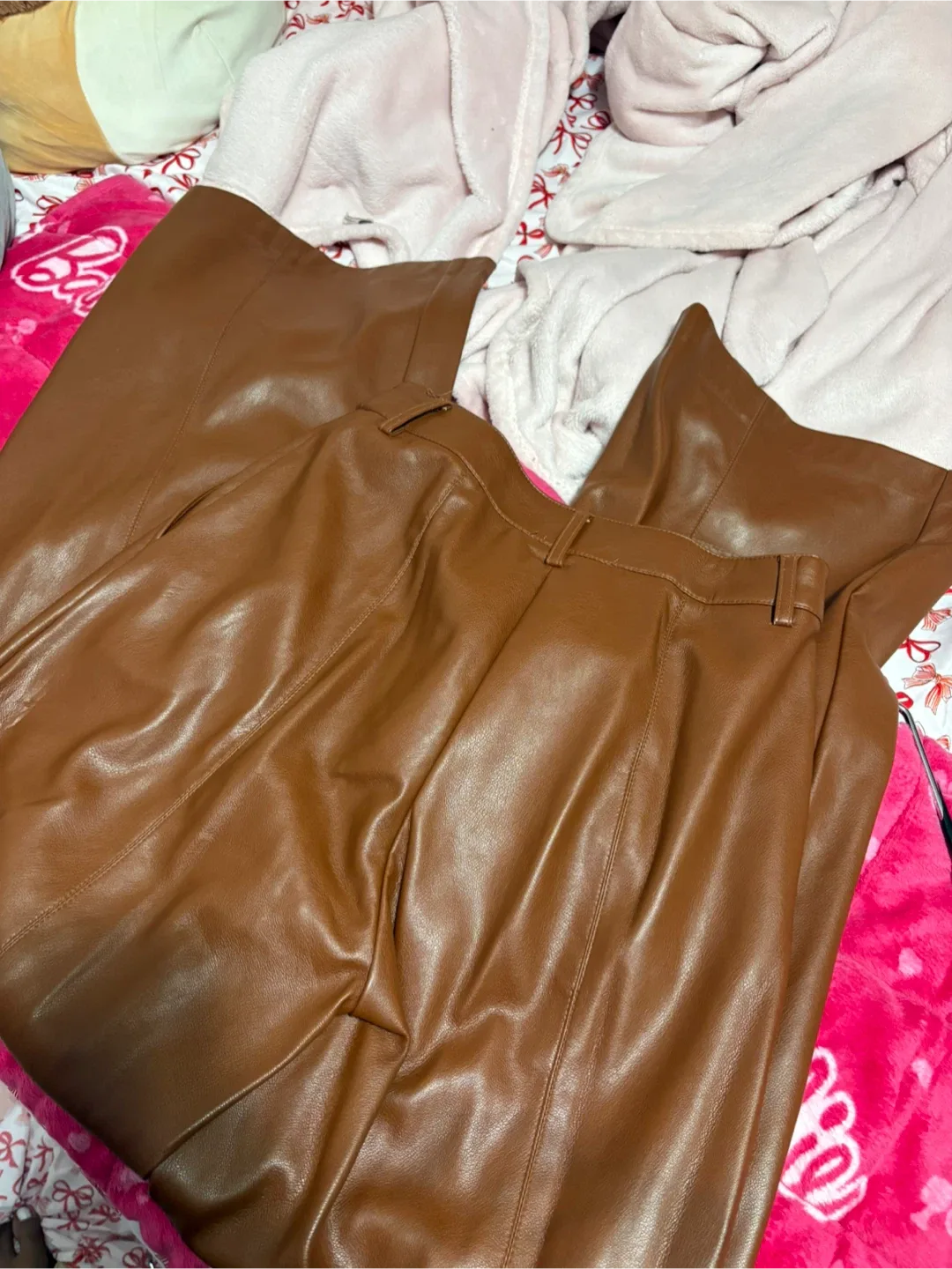Dynamite Brown Faux Leather Wide Leg Pants - Size 4 image indicator(4)