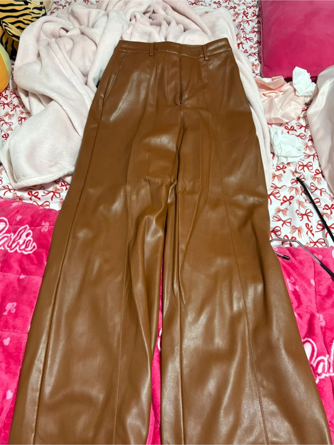 Dynamite Brown Faux Leather Wide Leg Pants - Size 4