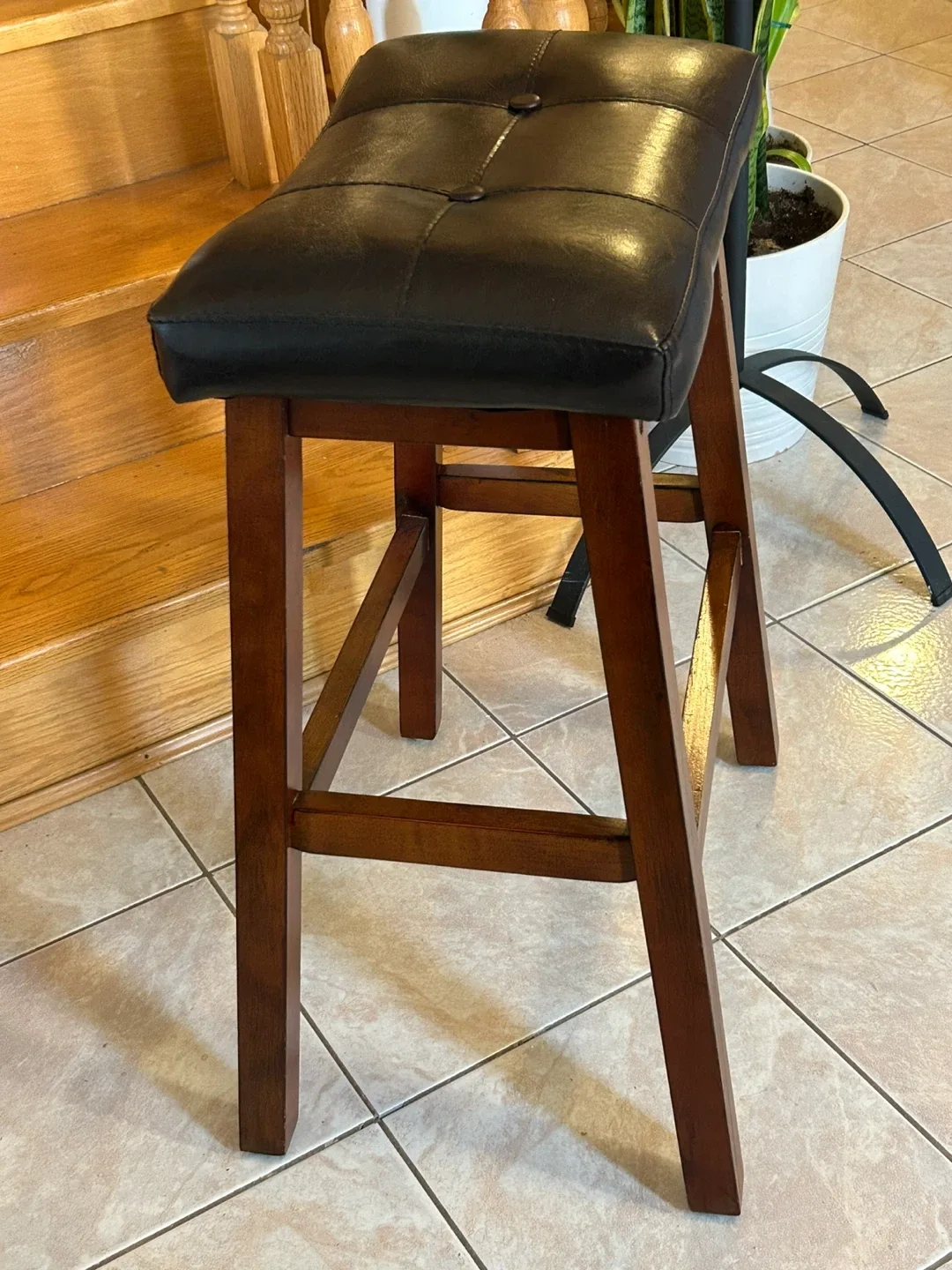 Dark Brown Bar Stool with Faux Leather Seat image indicator(2)