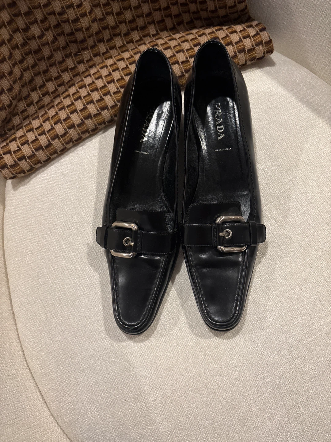 Prada Black Leather Loafer Heel - Size 40