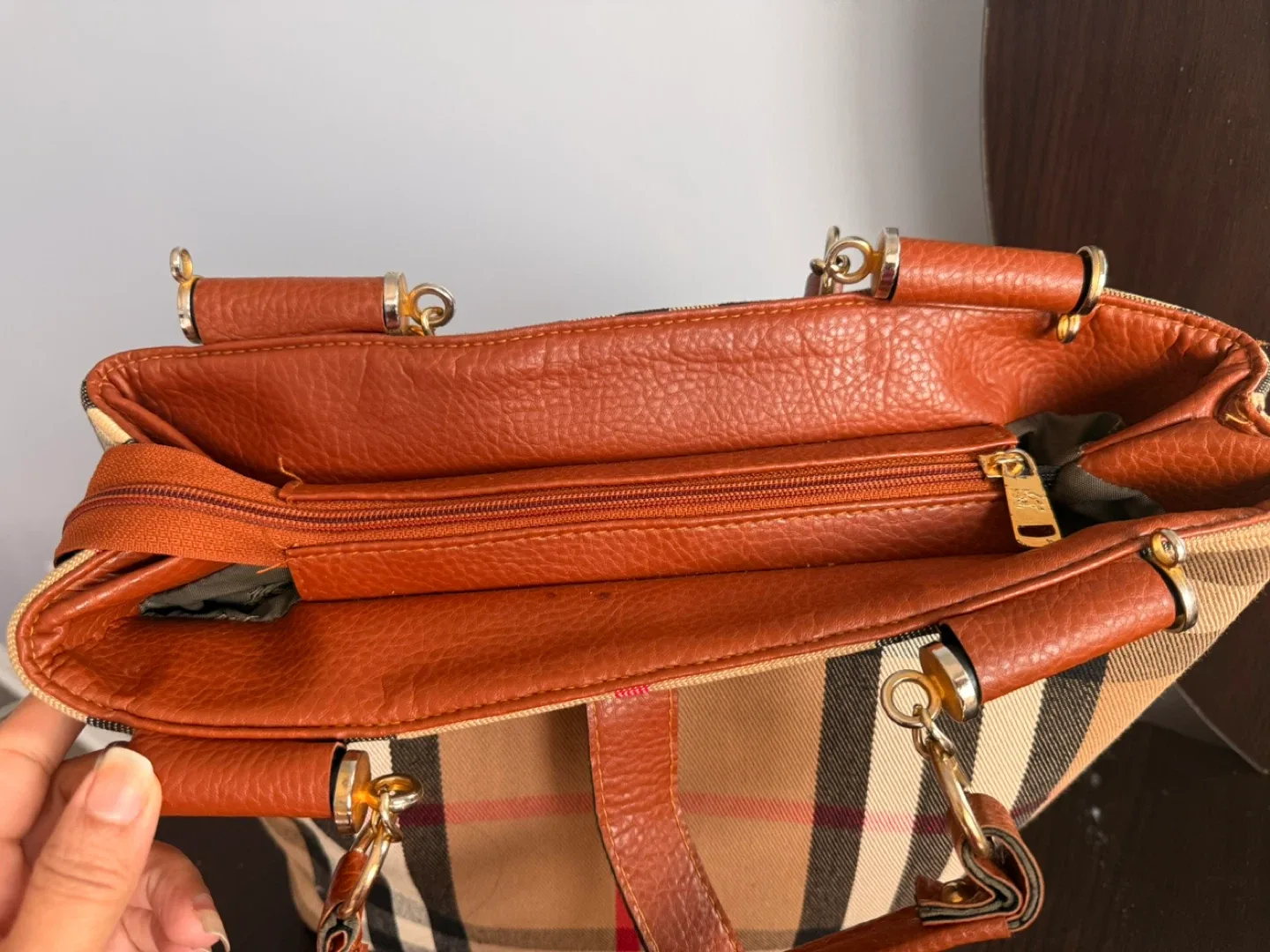 Burberry Plaid Tote Bag image indicator(3)