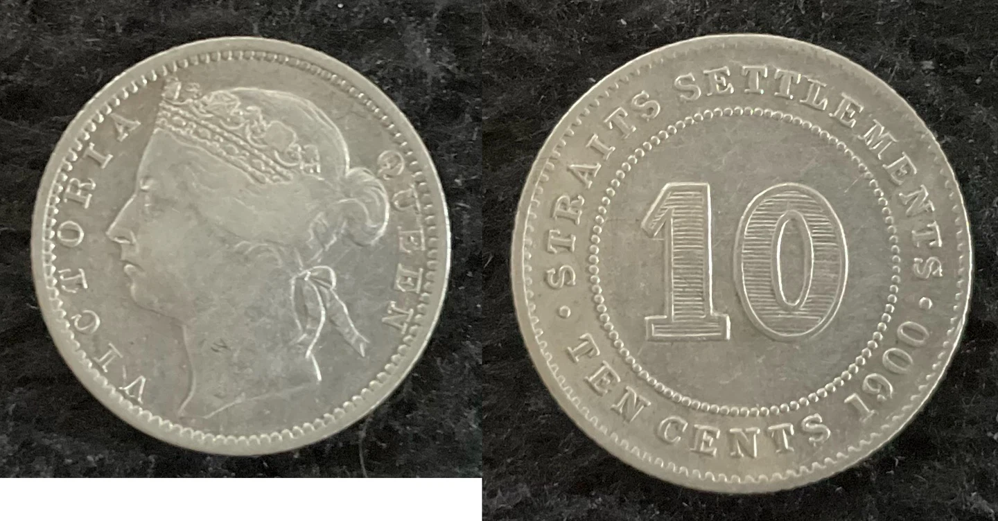 Queen Victoria 1900 Straits Settlements 10 Cents Coin