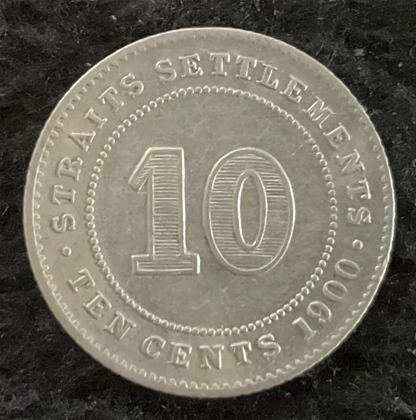 Queen Victoria 1900 Straits Settlements 10 Cents Coin - photo 3