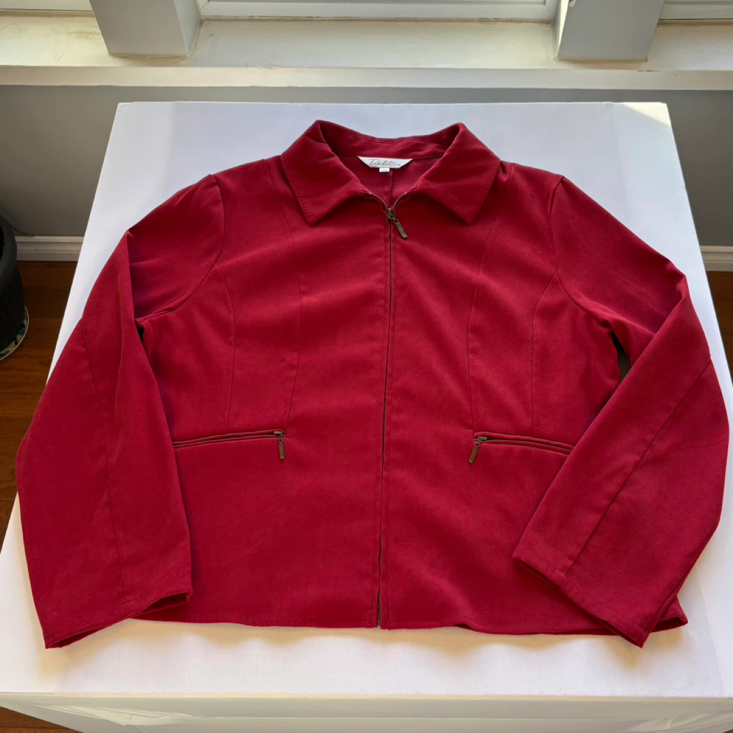 Traditions Cozy Red Brushed Knit Zip-Up Blazer Jacket Size 14 - photo 5