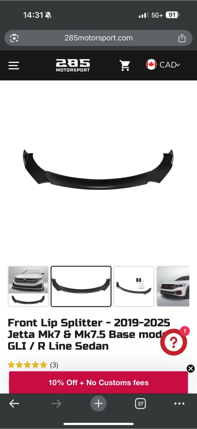 285 Motorsport Front Lip Splitter for Jetta MK7/MK7.5 image indicator(2)