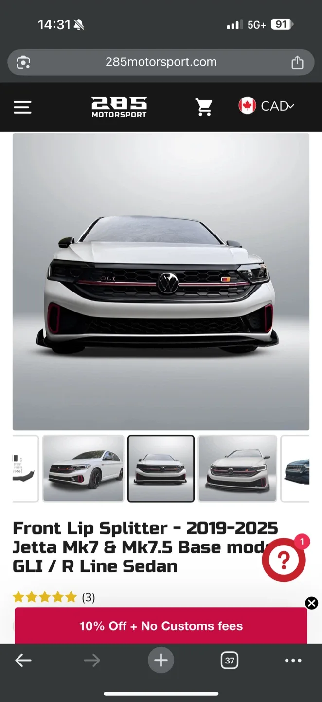 285 Motorsport Front Lip Splitter for Jetta MK7/MK7.5 image indicator(3)