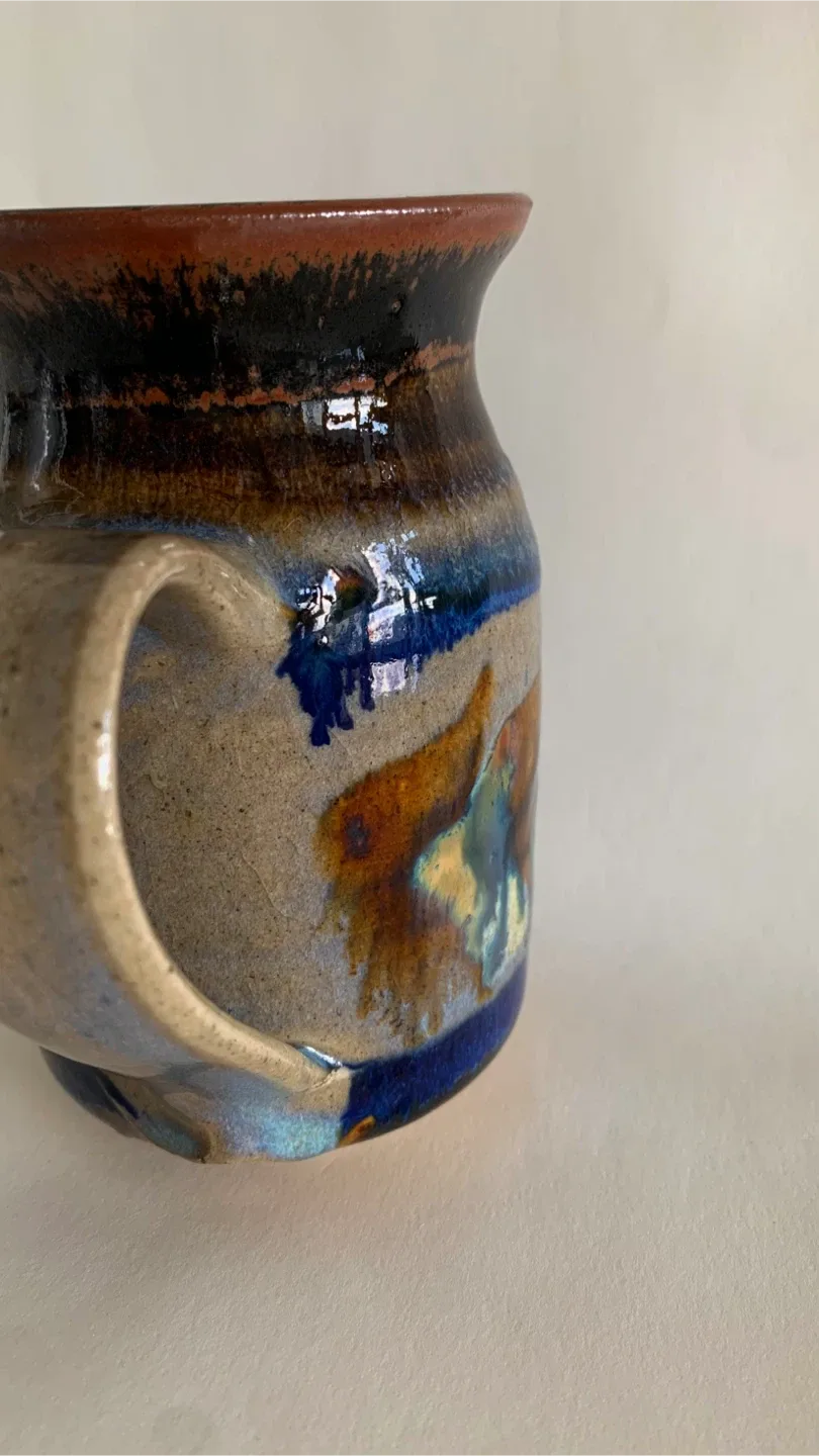 Vitage Studio Art Pottery Tall Mug Glazed Blue Brown Rustic image indicator(2)