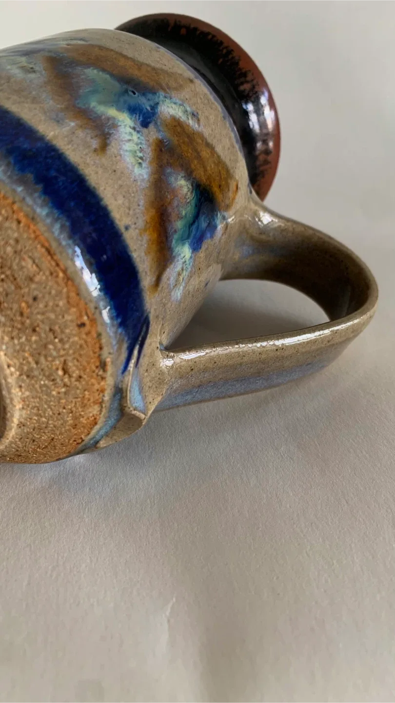 Vitage Studio Art Pottery Tall Mug Glazed Blue Brown Rustic image indicator(4)