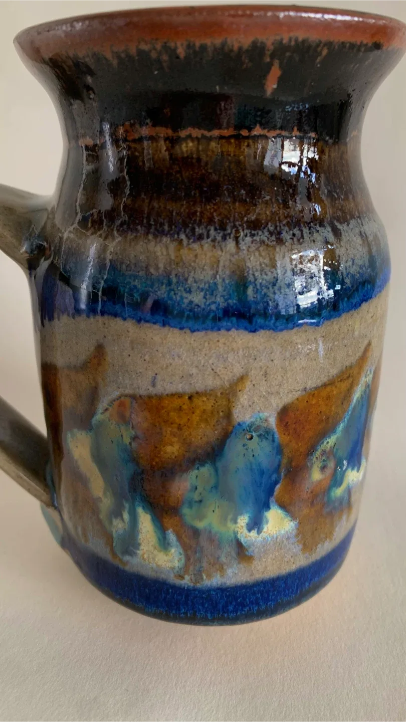 Vitage Studio Art Pottery Tall Mug Glazed Blue Brown Rustic image indicator(6)