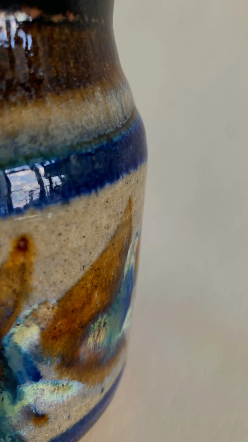 Vitage Studio Art Pottery Tall Mug Glazed Blue Brown Rustic image indicator(5)