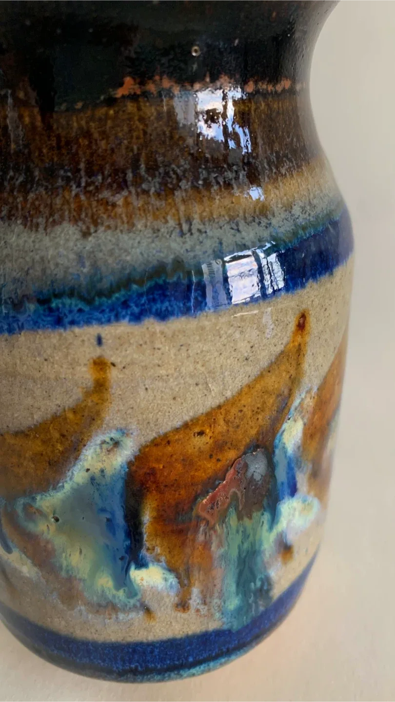 Vitage Studio Art Pottery Tall Mug Glazed Blue Brown Rustic image indicator(3)