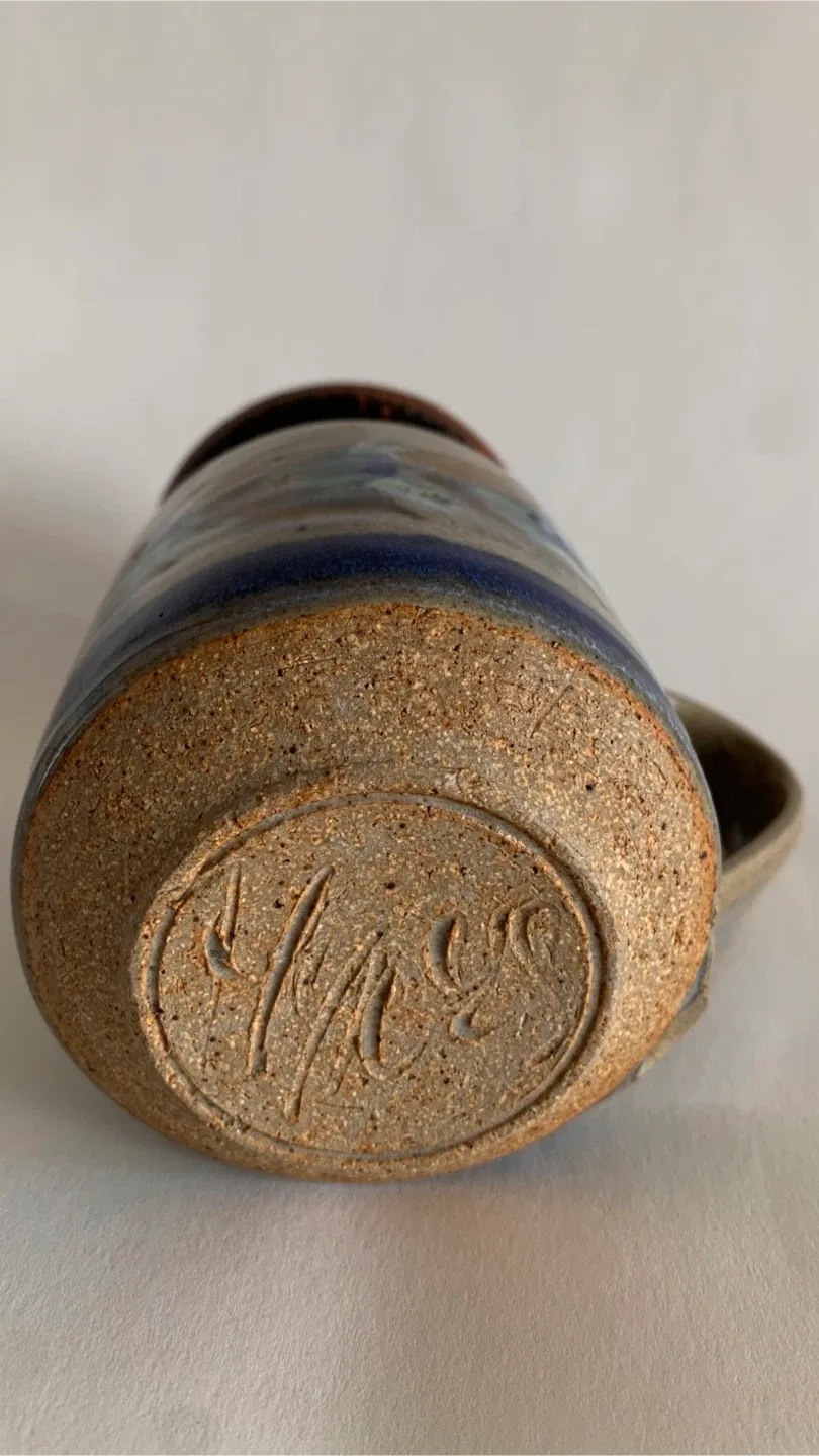 Vitage Studio Art Pottery Tall Mug Glazed Blue Brown Rustic image indicator(7)