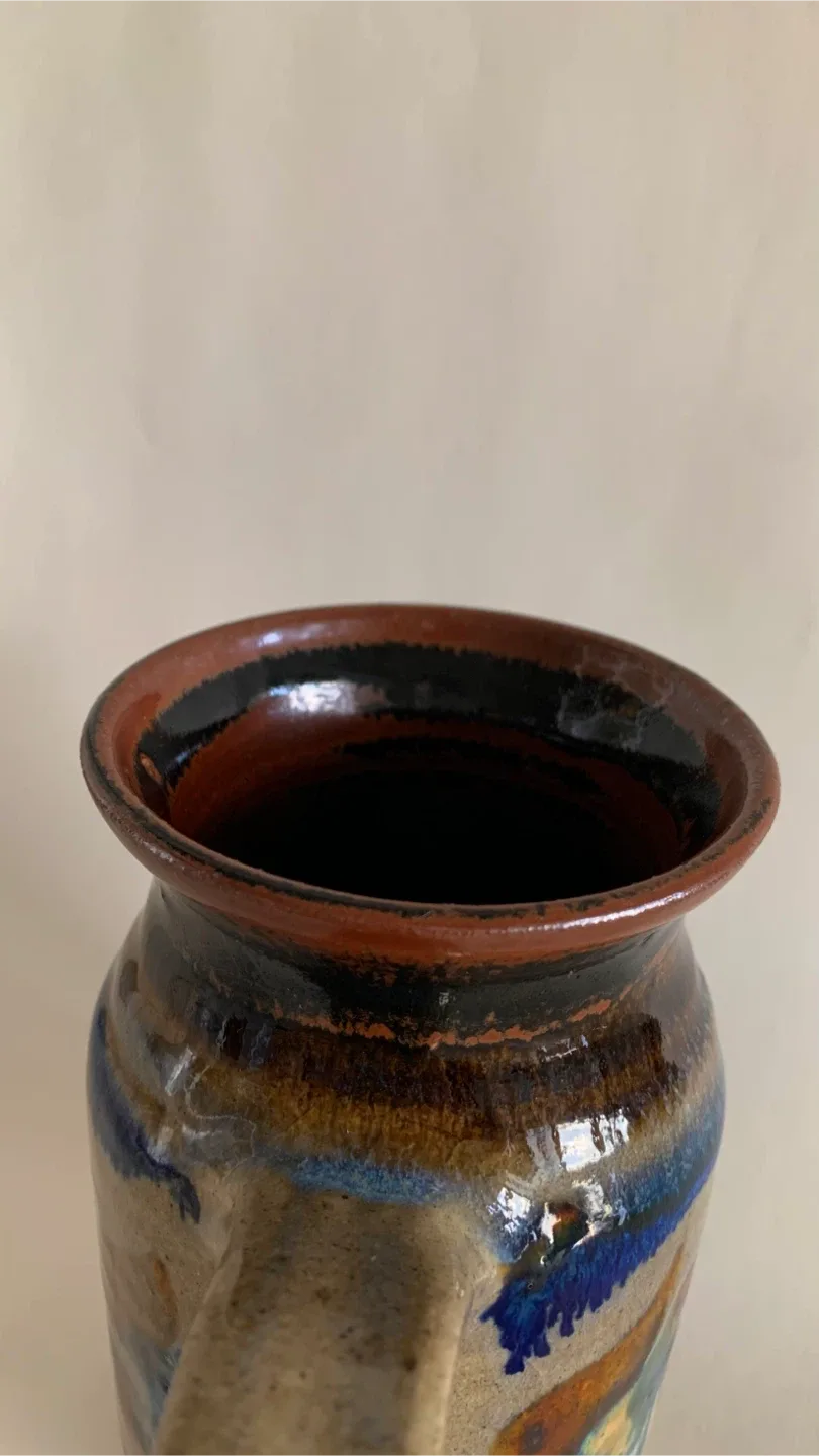 Vitage Studio Art Pottery Tall Mug Glazed Blue Brown Rustic image indicator(9)