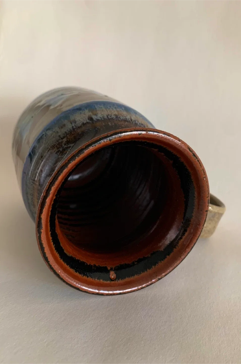 Vitage Studio Art Pottery Tall Mug Glazed Blue Brown Rustic image indicator(8)