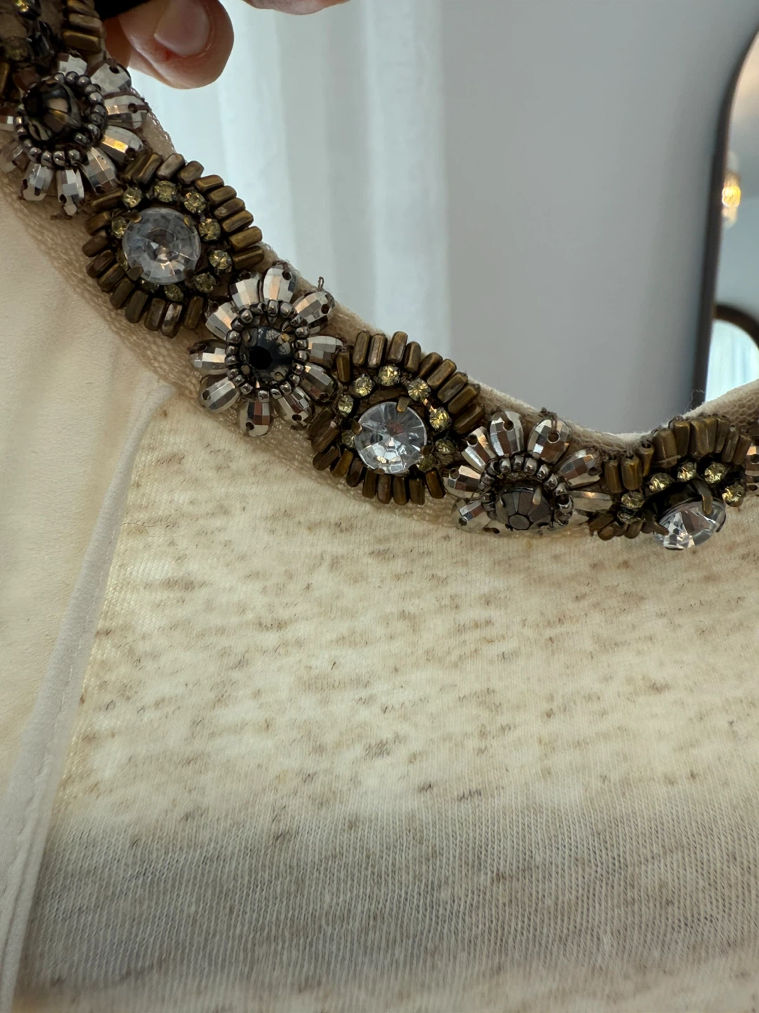 Beige Sleeveless Top with Embellished Neckline - photo 2