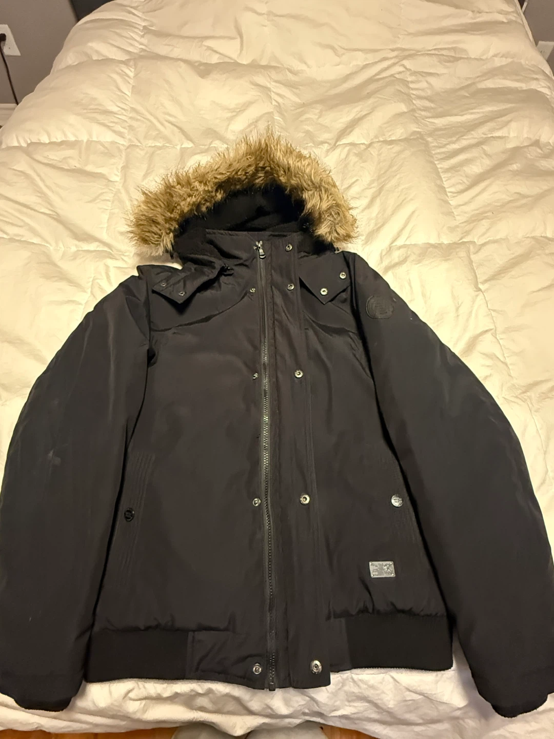 Bershka Black Winter Jacket with Fur Hood - photo 2