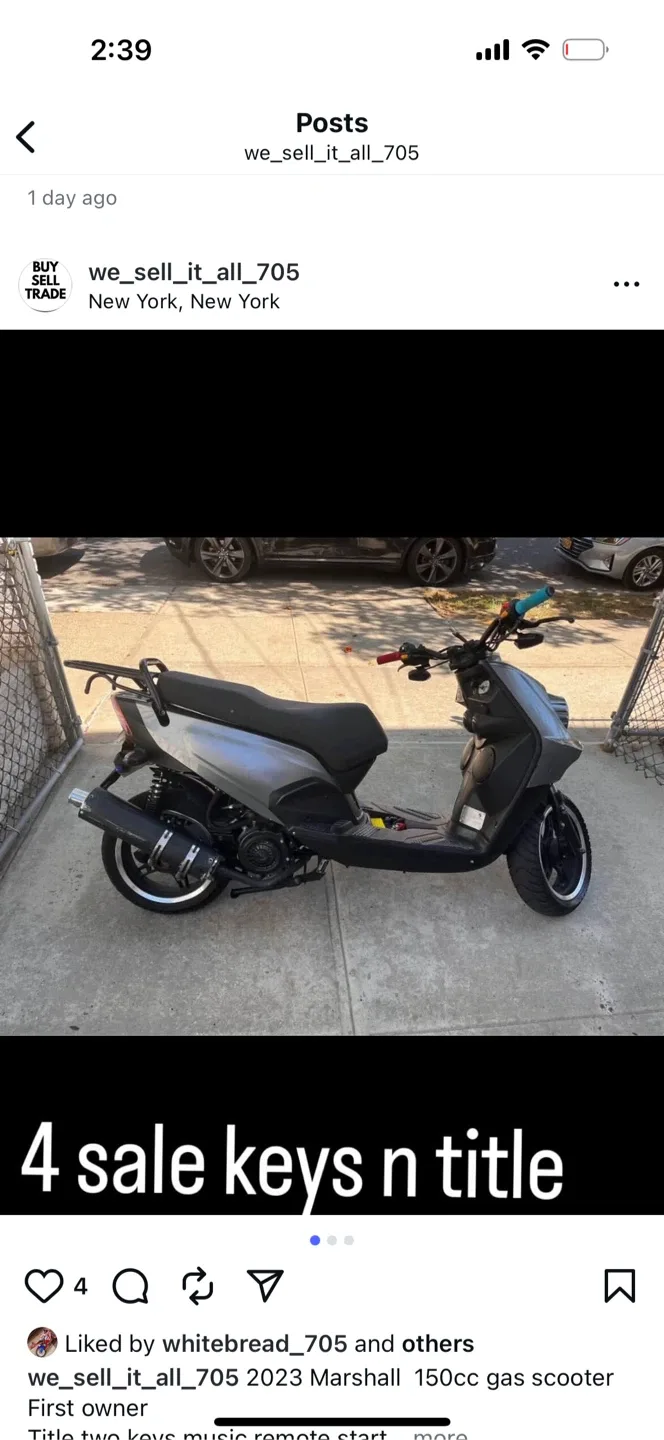 2023 Marshall 150cc Gas Scooter - Keys & Title