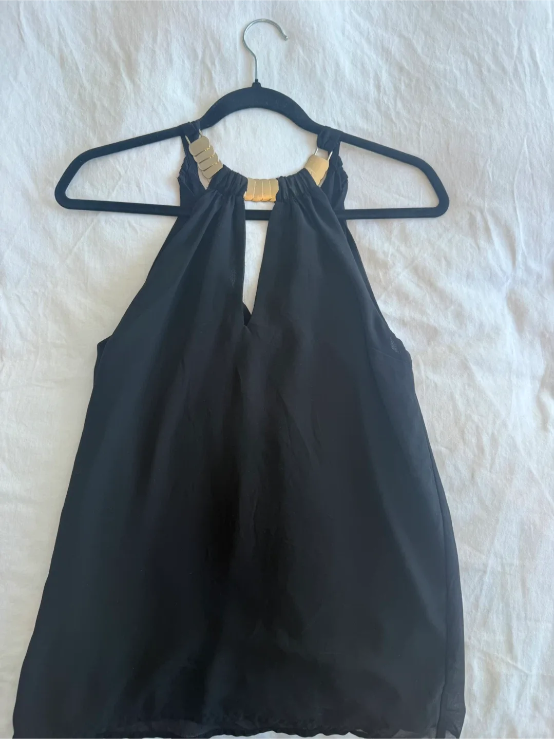 Black Halter Top with Gold Detail