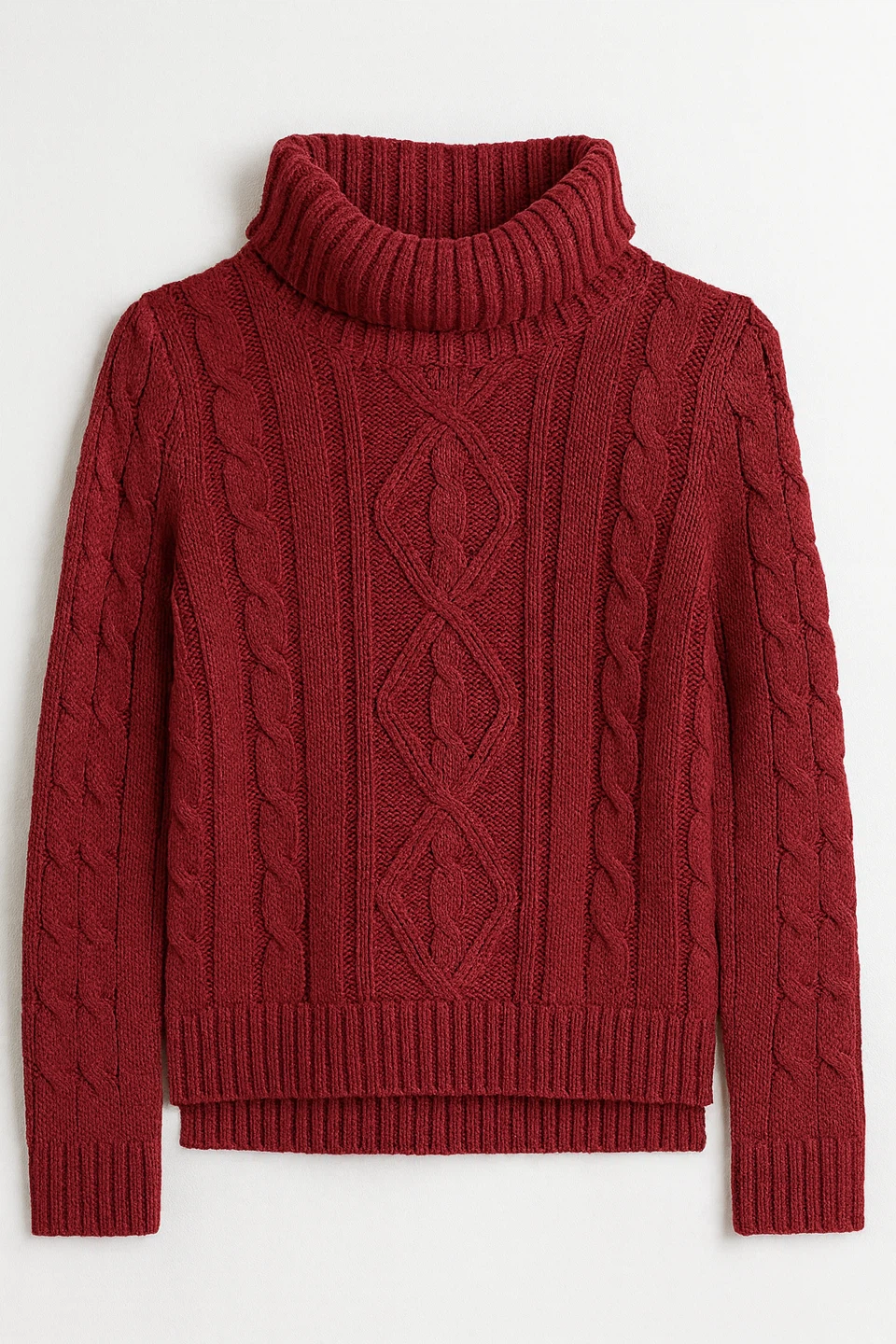 Burgundy Cable Knit Turtleneck Sweater