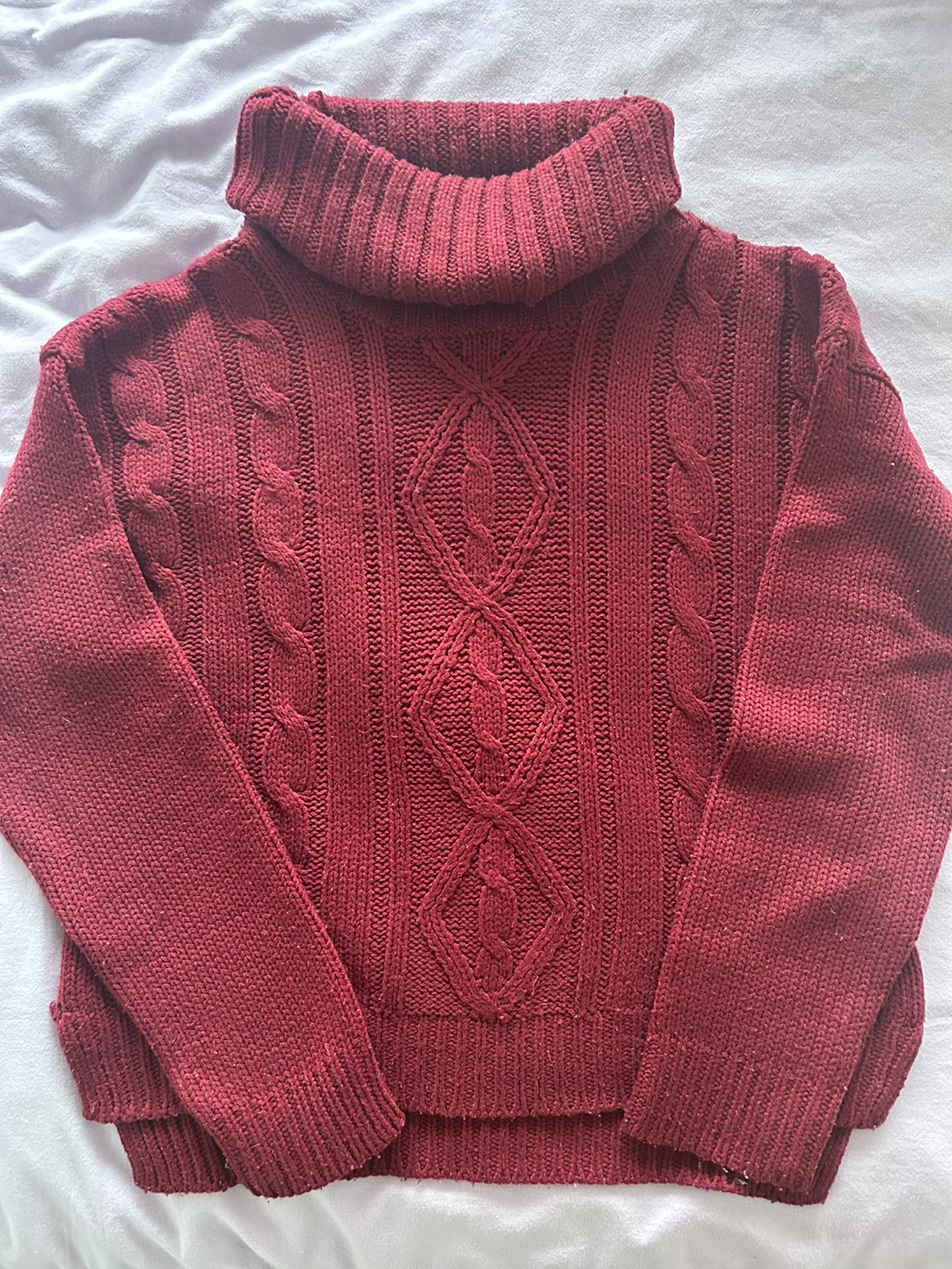 Burgundy Cable Knit Turtleneck Sweater - photo 2