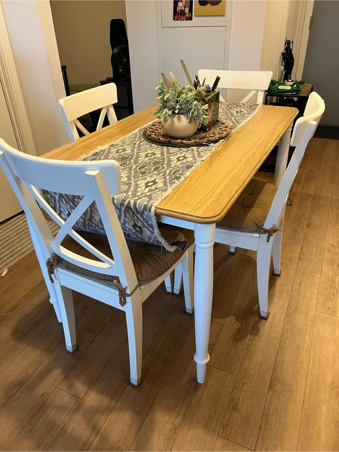 Ikea Dining Table & 4 Chairs - White/Wood