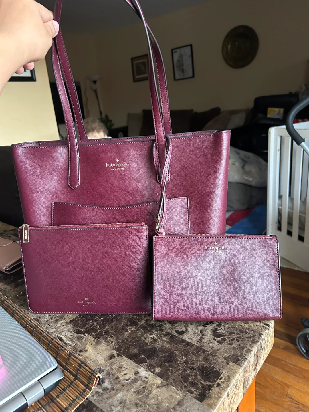 Kate Spade Burgundy Tote Bag with Pouches