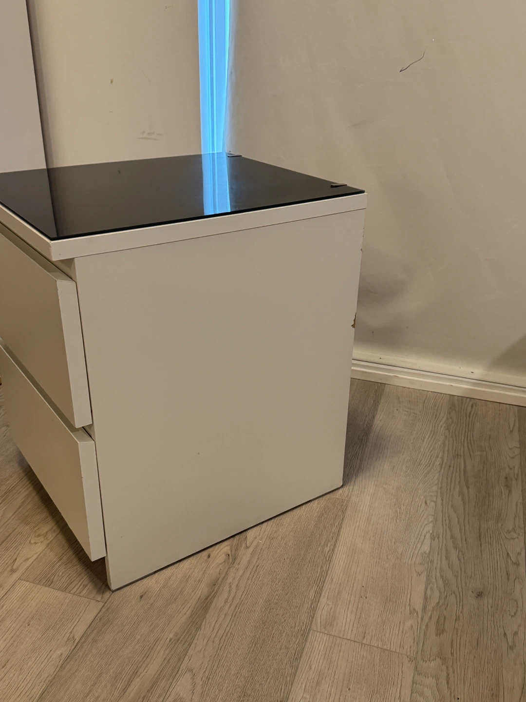 White Bedside Table with Black Glass Top - photo 2