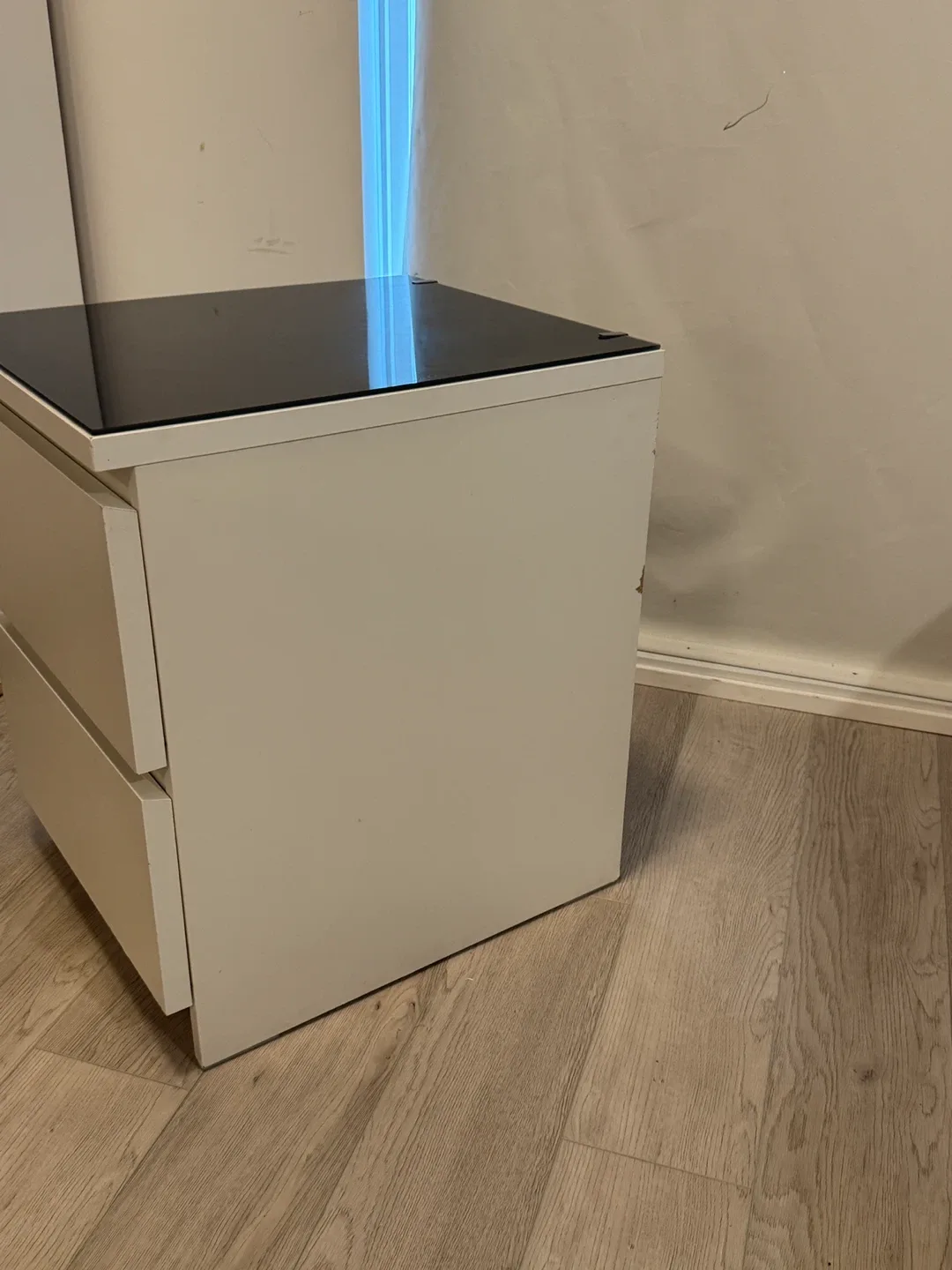 White Bedside Table with Black Glass Top image indicator(2)
