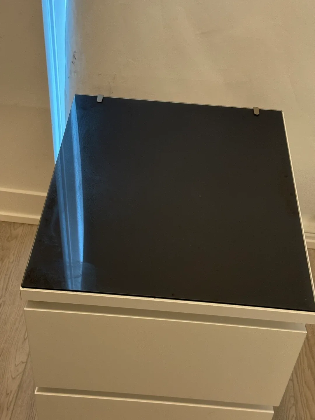 White Bedside Table with Black Glass Top image indicator(4)