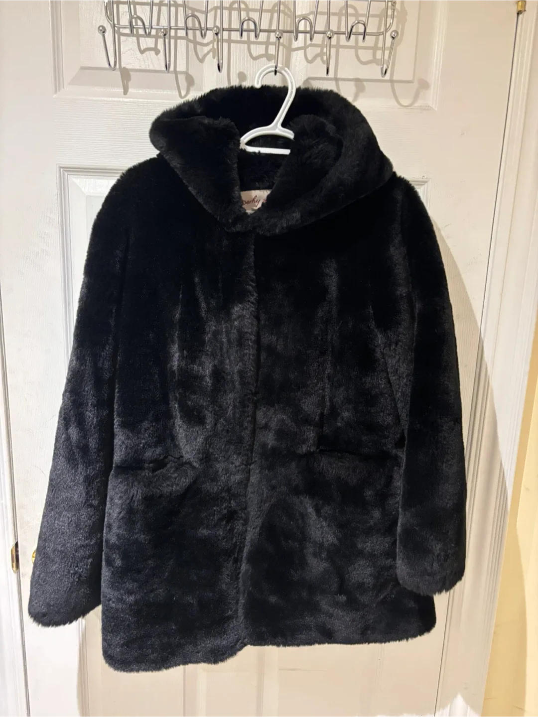 Derhy Black Faux Fur Coat - Size M thumbnail