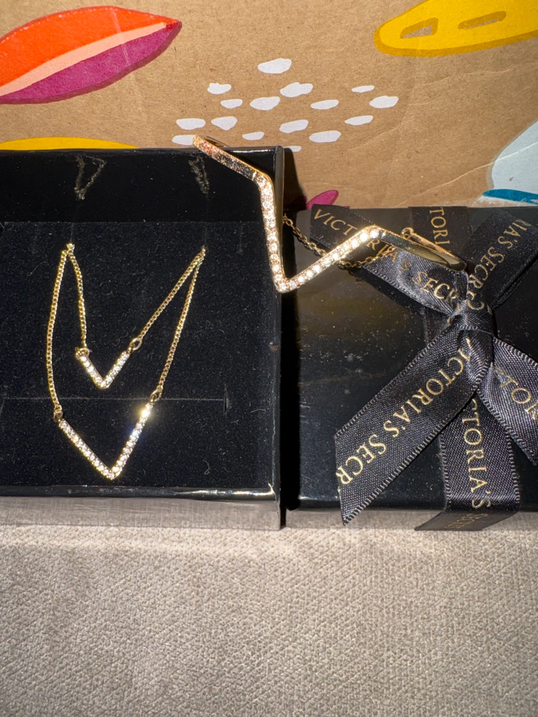 Victoria's Secret Gold V Necklace and Bracelet