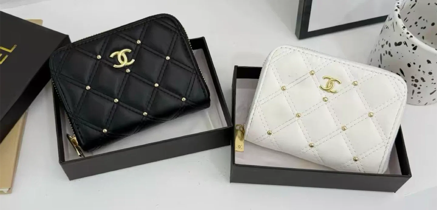 Chanel Style Quilted Wallet - Black & White thumbnail