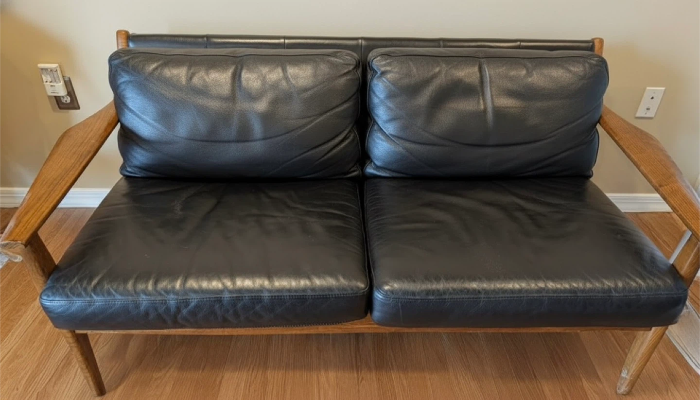 Vintage West Elm Mid-Century Leather Loveseat Sofa - photo 2