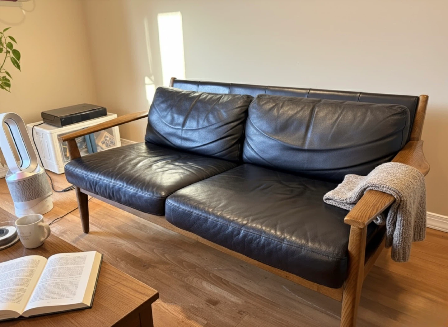 Vintage West Elm Mid-Century Leather Loveseat Sofa