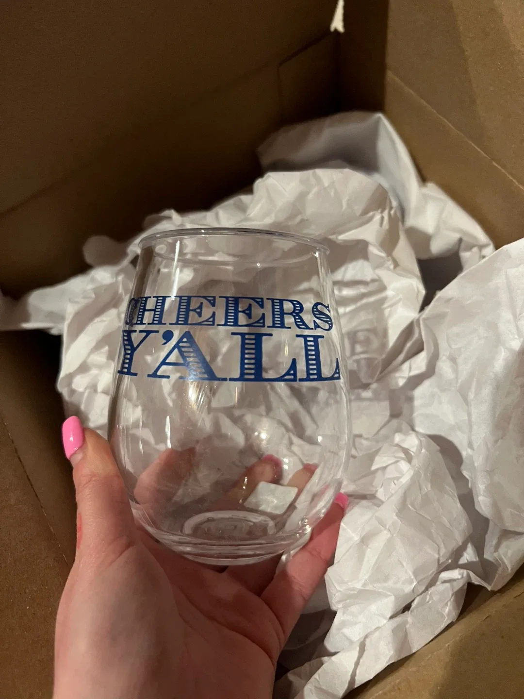 Crate & Barrel Cheers Y'all Wine Glass’ 4 set - New in Box! image indicator(2)