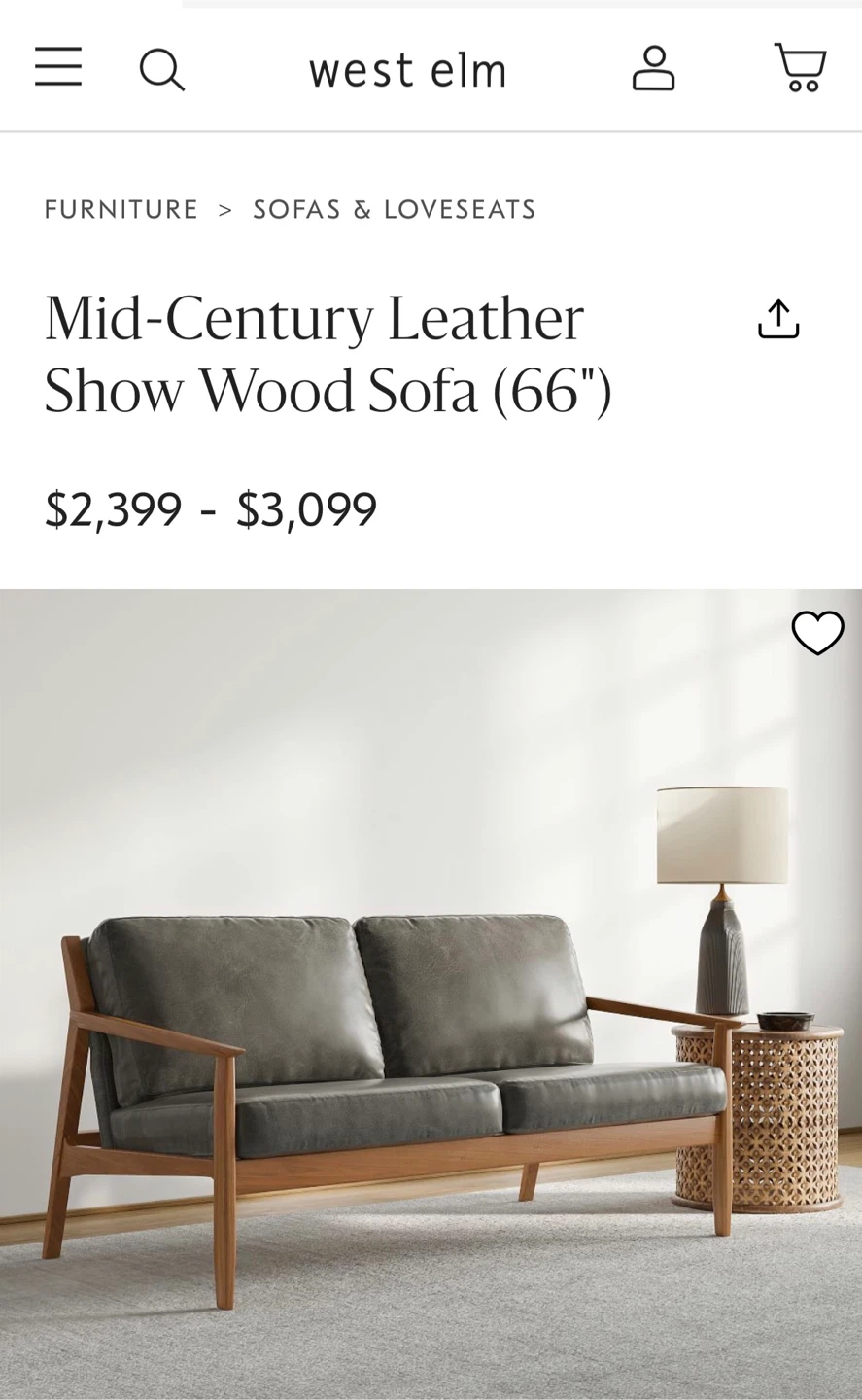 Vintage West Elm Mid-Century Leather Loveseat Sofa - photo 3