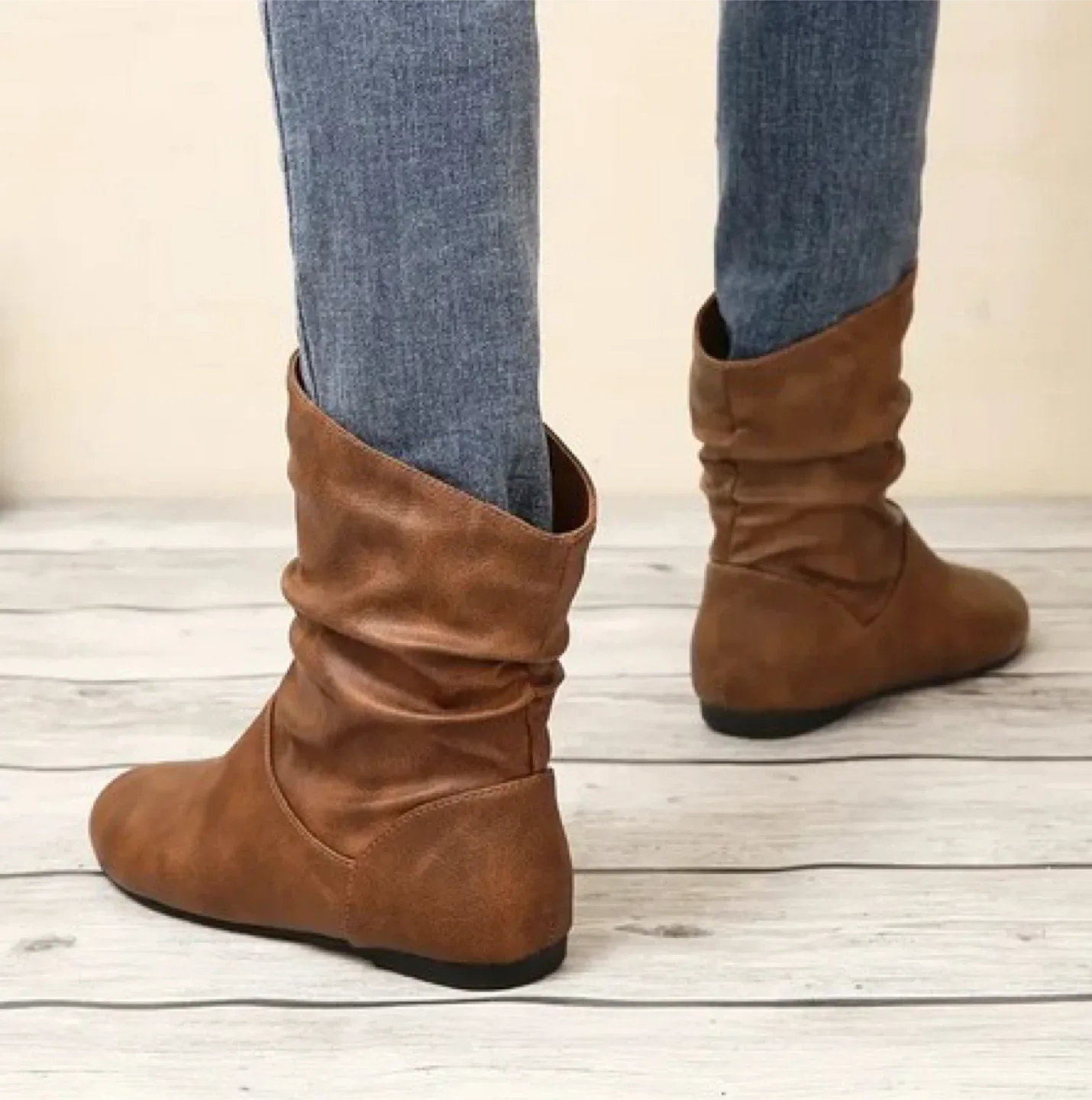 Brown Ankle Boots - Slip-On Leather Waterproof image indicator(7)