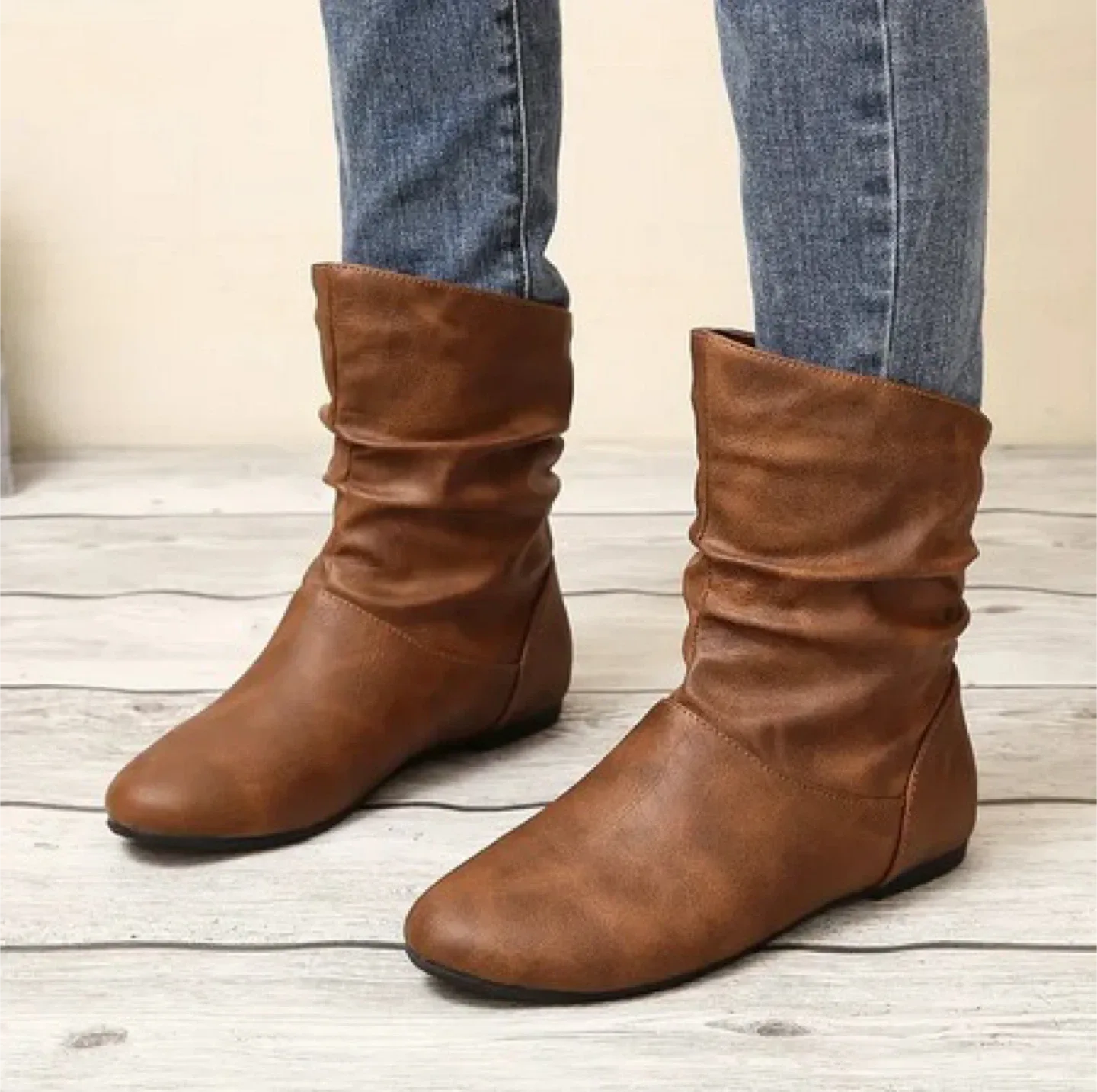 Brown Ankle Boots - Slip-On Leather Waterproof image indicator(6)