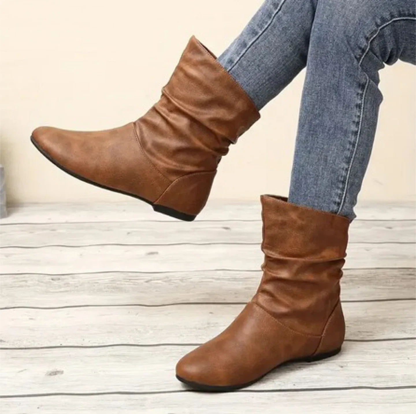 Brown Ankle Boots - Slip-On Leather Waterproof image indicator(8)