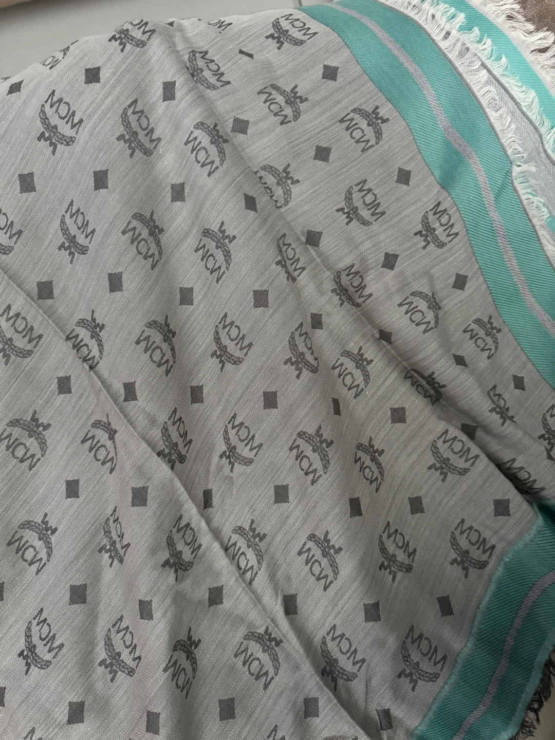 MCM Wool/Silk Scarf - Gray/Mint