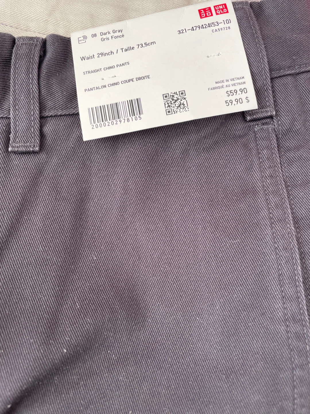 Unisex Uniqlo Straight Chino Pants - Dark Gray - 29 inch - photo 5