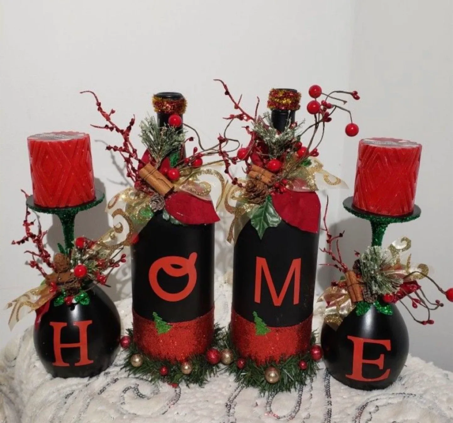 Handcrafted Holiday Wine Bottle & Candle Holders image indicator(4)