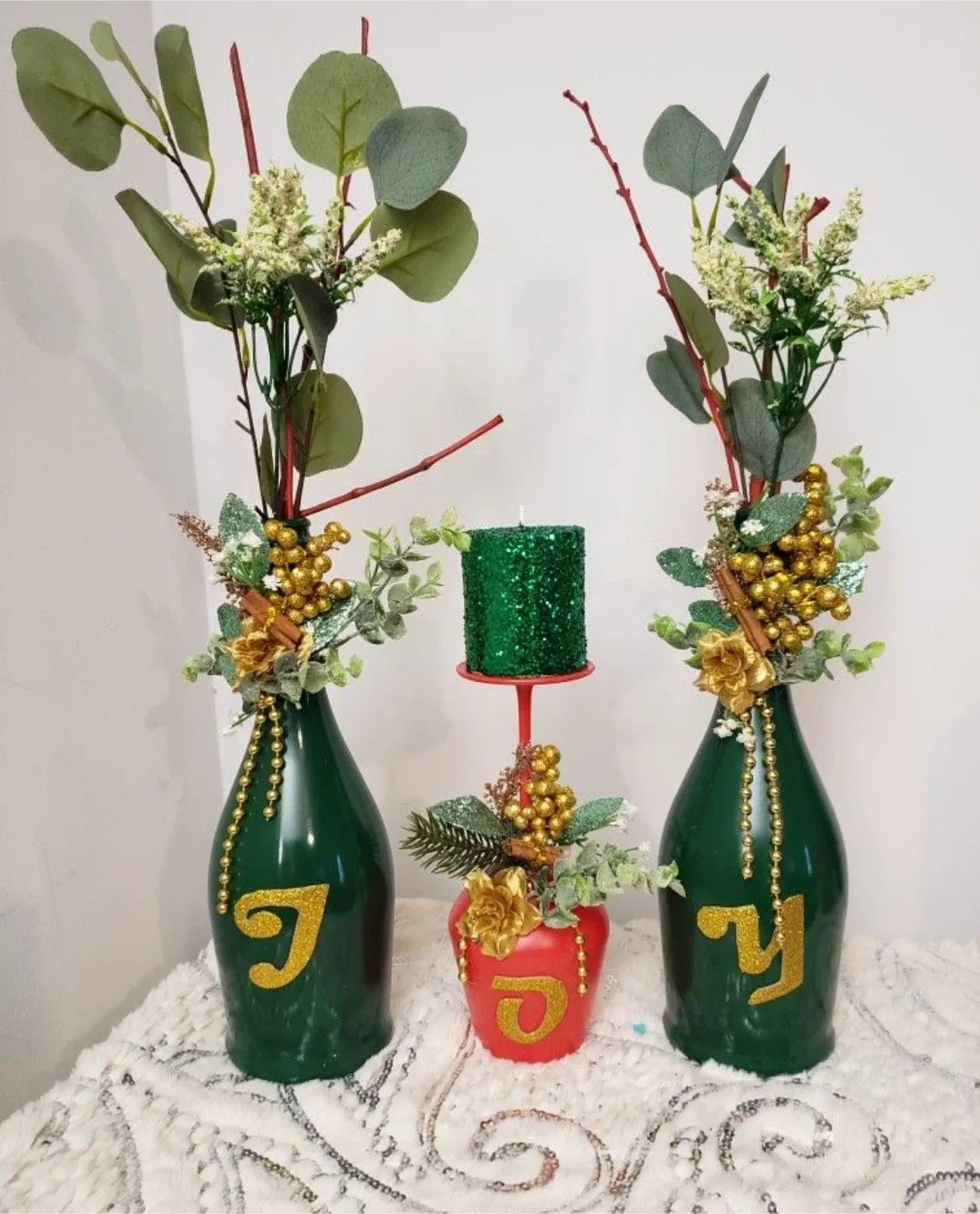 Handcrafted Holiday Wine Bottle & Candle Holders image indicator(3)